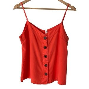 Ripzone Button Front Tank Womens M Orange V-Neck Short Cropped Top Summer Shirt